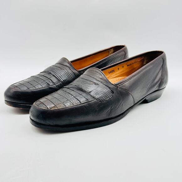Magnanni Shoes Mens 8 Brown Leather Lizard Front Loafers Vintage Slip On Dress - Picture 4 of 12